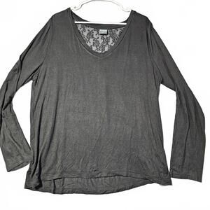 Shana Womens Black Lace Back Blouse Plus Size 2X Sexy Tunic Length Long Sleeve